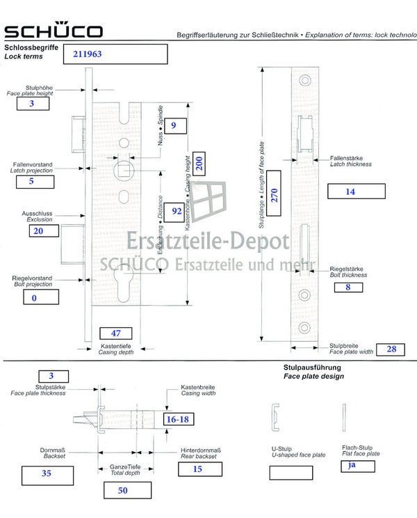 Schüco Haustürschloss 211963 (Panik E / Dorn 35)